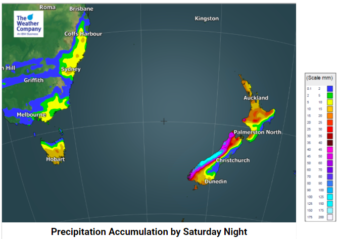 Update: Heavy rain coming for New Zealand, some snow in Australia